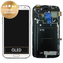 Samsung Galaxy Note 2 N7100 - LCD Kijelző + Érintőüveg + Keret (Marble White) - GH97-14112A Genuine Service Pack