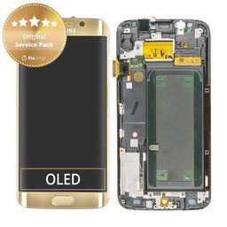 Samsung Galaxy S6 Edge G925F - LCD Kijelző + Érintőüveg + Keret (Gold Platinum) - GH97-17162C, GH97-17317C, GH97-17334C Genuine Service Pack