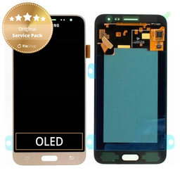 Samsung Galaxy J3 J320F (2016) - LCD Kijelző + Érintőüveg (Gold) - GH97-18414B, GH97-18748B Genuine Service Pack