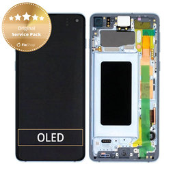 Samsung Galaxy S10 G973F - LCD Kijelző + Érintőüveg + Keret (Prism Blue) - GH82-18850C, GH82-18835C Genuine Service Pack