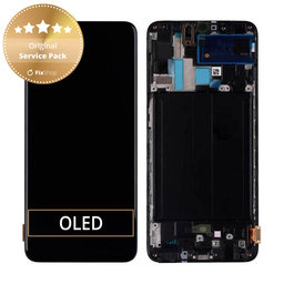 Samsung Galaxy A70 A705F - LCD Kijelző + Érintőüveg + Keret (Black) - GH82-19747A, GH82-19787A Genuine Service Pack