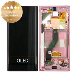 Samsung Galaxy Note 10 - LCD Kijelző + Érintőüveg + Keret (Aura Pink) - GH82-20818F, GH82-20817F Genuine Service Pack