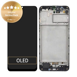 Samsung Galaxy M31 M315F - LCD Kijelző + Érintőüveg + Keret (Space Black) - GH82-22405A, GH82-22631A Genuine Service Pack