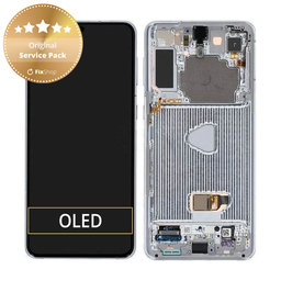 Samsung Galaxy S21 Plus G996B - LCD Kijelző + Érintőüveg + Keret (Phantom Silver) - GH82-24554C, GH82-27268C, GH82-24553C Genuine Service Pack