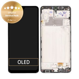 Samsung Galaxy M32 M325F - LCD Kijelző + Érintőüveg + Keret (Black) - GH82-25981A, GH82-26193A Genuine Service Pack