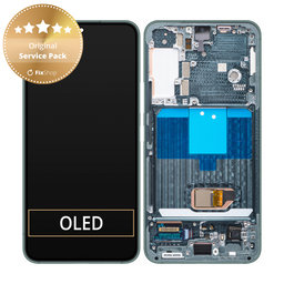 Samsung Galaxy S22 S901B - LCD Kijelző + Érintőüveg + Keret (Green) - GH82-27520C, GH82-27521C Genuine Service Pack