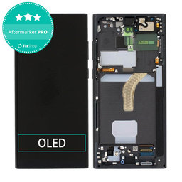 Samsung Galaxy S22 Ultra S908B - LCD Kijelző + Érintőüveg + Keret (Phantom Black) OLED