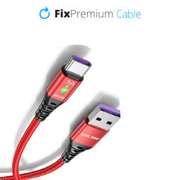 FixPremium - USB-C / USB Kábel LED-es visszajelzővel (1m), piros