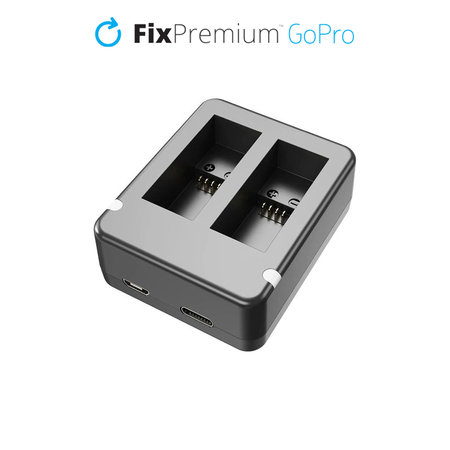 FixPremium - Töltőállomás 2 GoPro akkumulátorhoz (Hero (2018)/Hero 5/Hero 6/Hero 7/Hero 8), fekete