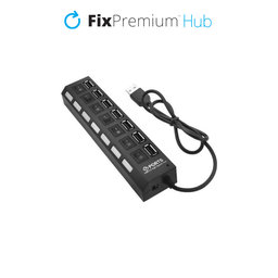 FixPremium - USB hub kapcsolóval 7 USB-hez, fekete