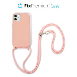 FixPremium - Szilikon tok nyakba akasztható szíjjal - iPhone 11, rózsaszín