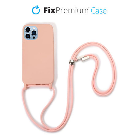 FixPremium - Szilikon tok nyakba akasztható szíjjal - iPhone 13 Pro, rózsaszín