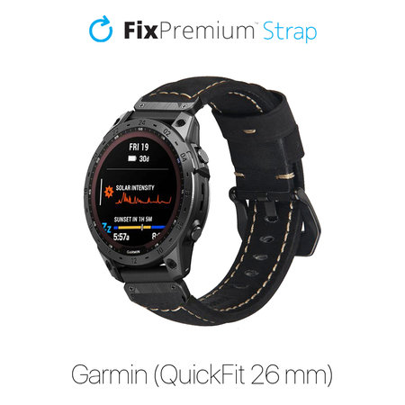 FixPremium - Bőrszíj Garminhoz (QuickFit 26mm), fekete