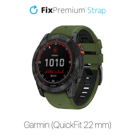 FixPremium - Két színű szilikonszíj Garminhoz (QuickFit 22mm), sötétzöld