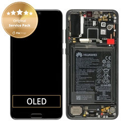 Huawei P20 Pro CLT-L29, CLT-L09 - LCD Kijelző + Érintőüveg + Keret + Akkumulátor (Black) - 02351WQK Genuine Service Pack