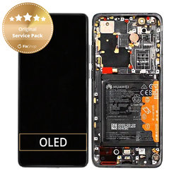 Huawei P40 Pro Plus - LCD Kijelző + Érintőüveg + Keret + Akkumulátor + Ujjlenyomat Érzékelő (Ceramic Black) - 02353RVJ Genuine Service Pack