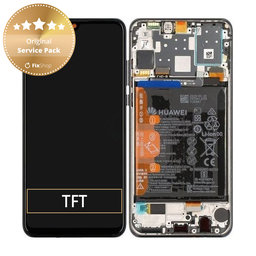 Huawei P30 Lite 2020 - LCD Kijelző + Érintőüveg + Keret + Akkumulátor (Midnight Black) - 02353FPX, 02353DQU Genuine Service Pack