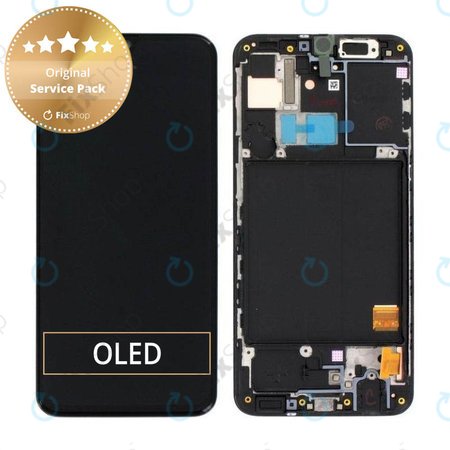 Samsung Galaxy A40 A405F - LCD Kijelző + Érintőüveg + Keret (Black) - GH82-19672A, GH82-19674A Genuine Service Pack