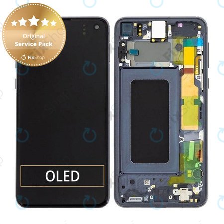 Samsung Galaxy S10e G970F - LCD Kijelző + Érintőüveg + Keret (Prism Black) - GH82-18852A, GH82-18836A Genuine Service Pack