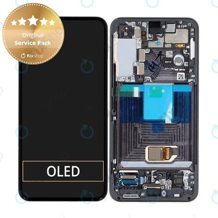 Samsung Galaxy S22 S901B - LCD Kijelző + Érintőüveg + Keret (Phantom Black) - GH82-27520A, GH82-27521A Genuine Service Pack