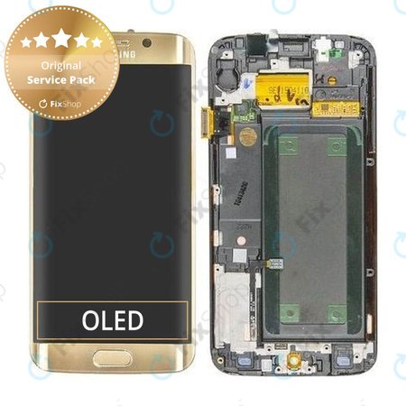 Samsung Galaxy S6 Edge G925F - LCD Kijelző + Érintőüveg + Keret (Gold Platinum) - GH97-17162C, GH97-17317C, GH97-17334C Genuine Service Pack