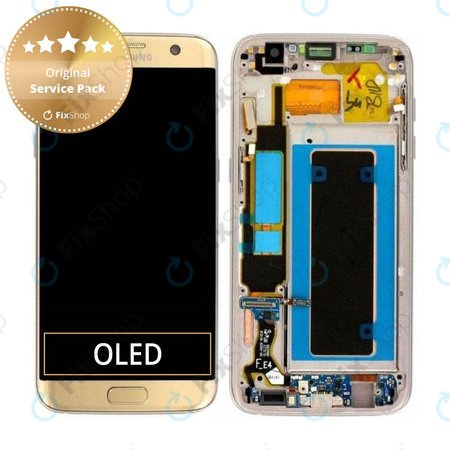 Samsung Galaxy S7 Edge G935F - LCD Kijelző + Érintőüveg + Keret (Gold) - GH97-18533C, GH97-18594C, GH97-18767C Genuine Service Pack