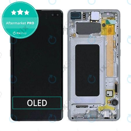 Samsung Galaxy S10 Plus G975F - LCD Kijelző + Érintőüveg + Keret (Prism Black) OLED