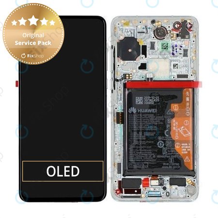 Huawei P40 - LCD Kijelző + Érintőüveg + Keret + Akkumulátor + Ujjlenyomat-Érzékelő (Ice White, Silver Frost) - 02353MFW Genuine Service Pack