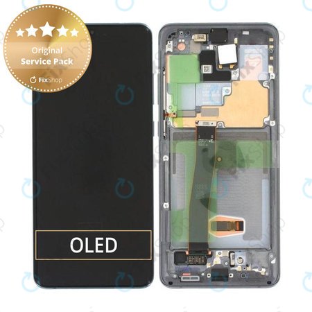 Samsung Galaxy S20 Ultra G988F - LCD Kijelző + Érintőüveg + Keret (Cloud White) - GH82-26032C, GH82-26033C Genuine Service Pack