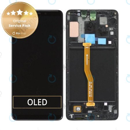 Samsung Galaxy A9 A920F (2018) - LCD Kijelző + Érintőüveg + Keret (Caviar Black) - GH82-18308A, GH82-18322A Genuine Service Pack