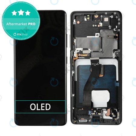 Samsung Galaxy S21 Ultra G998B - LCD Kijelző + Érintőüveg + Keret (Phantom Black) OLED