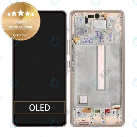 Samsung Galaxy A53 5G A536B - LCD Kijelző + Érintőüveg + Keret (Awesome Peach) - GH82-28024D, GH82-28025D Genuine Service Pack