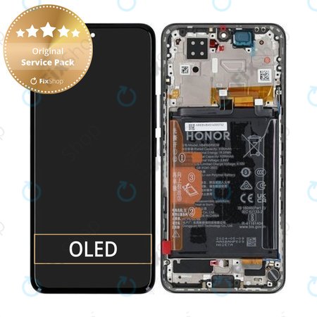 Honor 200 - LCD Kijelző + Érintőüveg + Keret + Akkumulátor (Black) - 0235AKHV Genuine Service Pack