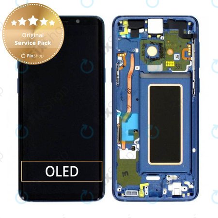 Samsung Galaxy S9 G960F - LCD Kijelző + Érintőüveg + Keret (Coral Blue) - GH97-21696D, GH97-21697D Genuine Service Pack