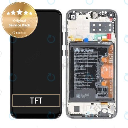 Huawei P40 Lite E - LCD Kijelző + Érintőüveg + Keret + Akkumulátor (Midnight Black) - 02353FMW Genuine Service Pack