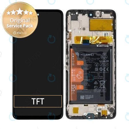 Huawei P Smart (2021), Honor 10X Lite - LCD Kijelző + Érintőüveg + Keret + Akkumulátor (Midnight Black) - 02354ADC Genuine Service Pack