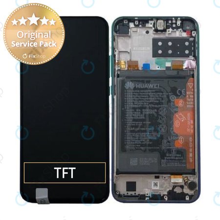 Huawei P40 Lite E - LCD Kijelző + Érintőüveg + Keret + Akkumulátor (Aurora Blue) - 02353FMX Genuine Service Pack