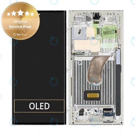 Samsung Galaxy S23 Ultra S918B - LCD Kijelző + Érintőüveg + Keret (Cream) - GH82-30466B, GH82-30465B Genuine Service Pack