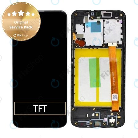 Samsung Galaxy A20e A202F - LCD Kijelző + Érintőüveg + Keret (Black) - GH82-20229A, GH82-20186A Genuine Service Pack