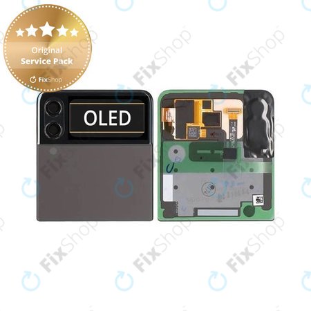 Samsung Galaxy Z Flip 3 F711B - LCD Kijelző + Érintőüveg + Keret (Külső) (Phantom Black) - GH97-26773A Genuine Service Pack