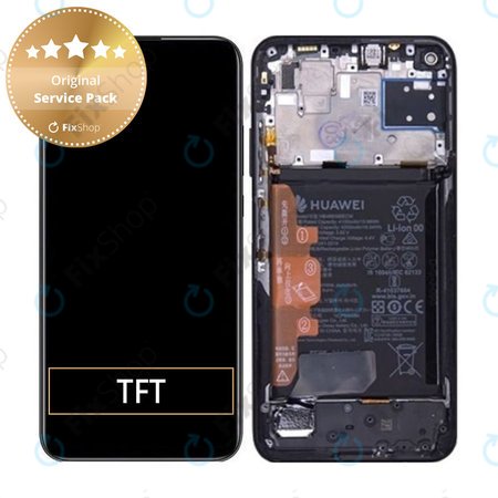 Huawei P40 lite - LCD Kijelző + Érintőüveg + Keret + Akkumulátor (Midnight Black) - 02353KFU Genuine Service Pack