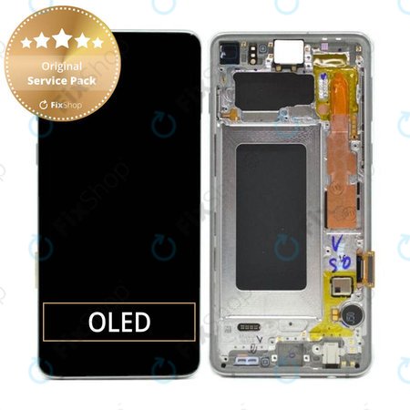 Samsung Galaxy S10 G973F - LCD Kijelző + Érintőüveg + Keret (Silver) - GH82-18850G, GH82-18835G Genuine Service Pack