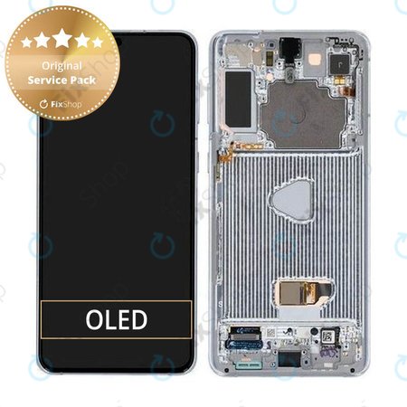 Samsung Galaxy S21 Plus G996B - LCD Kijelző + Érintőüveg + Keret (Phantom Silver) - GH82-24554C, GH82-27268C, GH82-24553C Genuine Service Pack