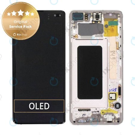 Samsung Galaxy S10 Plus G975F - LCD Kijelző + Érintőüveg + Keret (Ceramic White) - GH82-18849J, GH82-18834J Genuine Service Pack