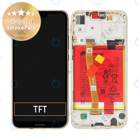 Huawei P20 Lite - LCD Kijelző + Érintőüveg + Keret + Akkumulátor (Gold) - 02351WRN Genuine Service Pack