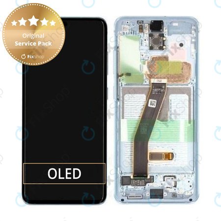 Samsung Galaxy S20 G980F - LCD Kijelző + Érintőüveg + Keret (Cloud Blue) - GH82-22123D, GH82-22131D Genuine Service Pack