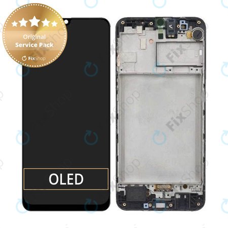 Samsung Galaxy M31 M315F - LCD Kijelző + Érintőüveg + Keret (Space Black) - GH82-22405A, GH82-22631A Genuine Service Pack