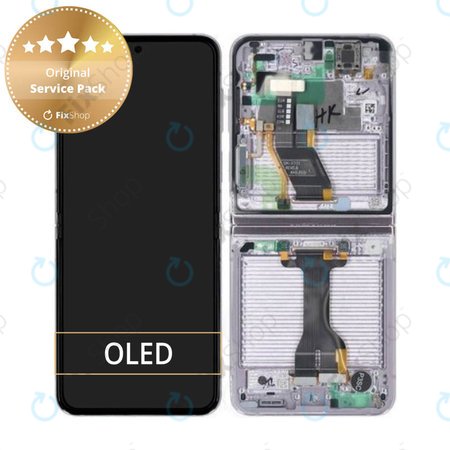 Samsung Galaxy Z Flip 5 F731B - LCD Kijelző + Érintőüveg + Keret (Lavender) - GH82-31828C, GH82-31827C Genuine Service Pack