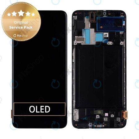 Samsung Galaxy A70 A705F - LCD Kijelző + Érintőüveg + Keret (Black) - GH82-19747A, GH82-19787A Genuine Service Pack