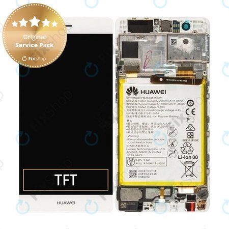 Huawei P9 - LCD Kijelző + Érintőüveg + Keret + Akkumulátor (White) - 02350RRY, 02350RKF Genuine Service Pack